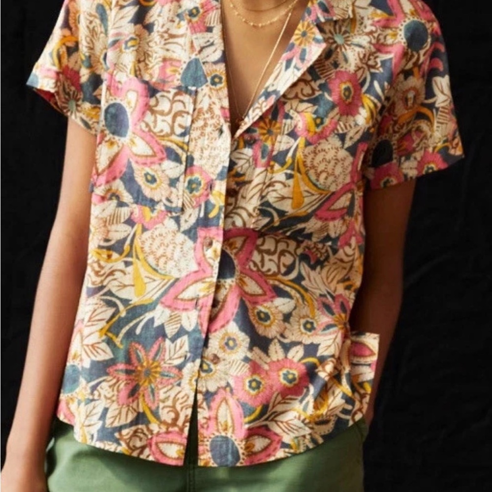 Pilcro - Multicolor (Pink/Blue/Cream) Floral Short Sleeve Blouse - Women’s - XS